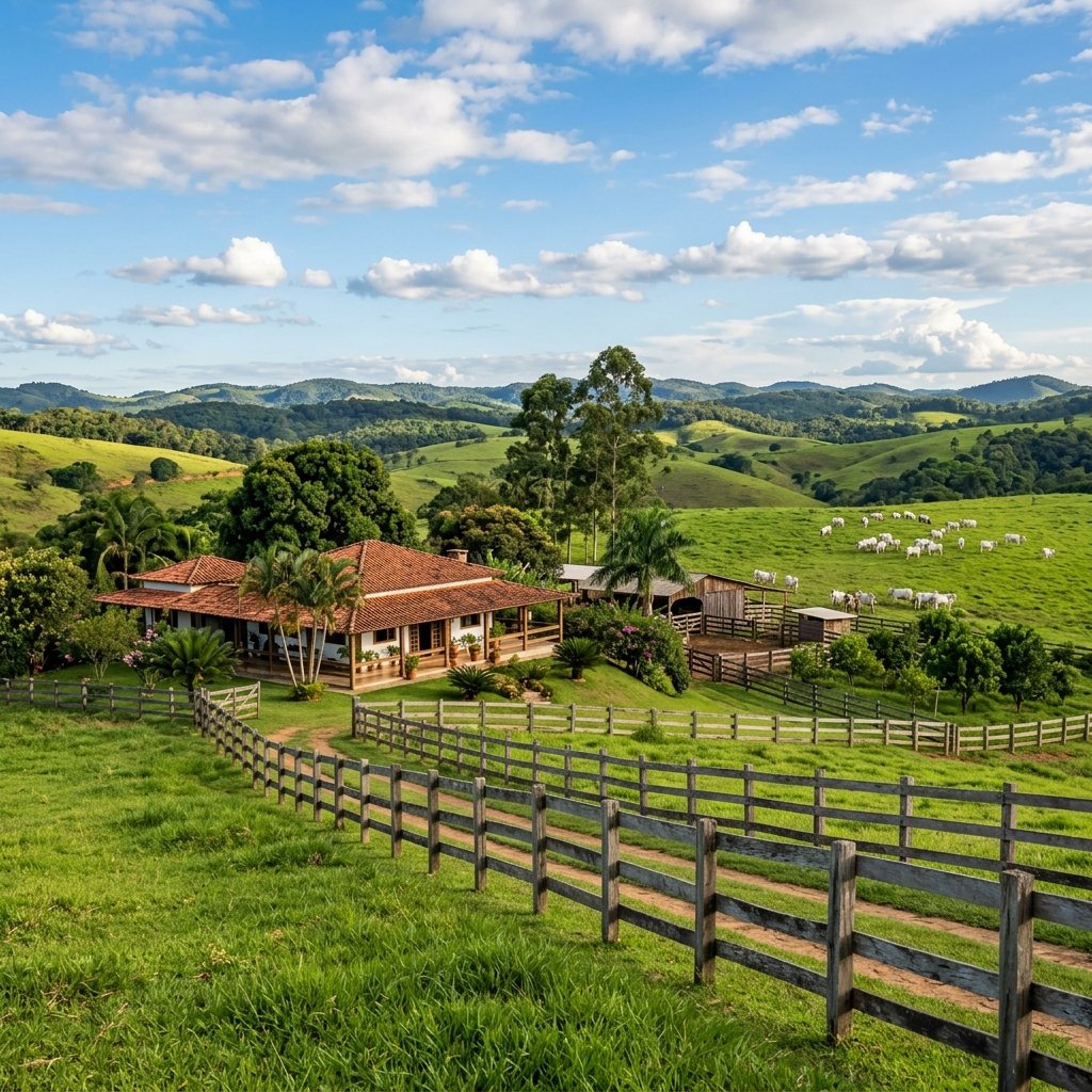 Fazenda com pastagens verdes